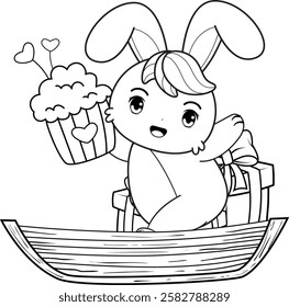 Valentine Day Coloring Page with cute bunny