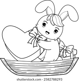 Valentine Day Coloring Page with cute bunny