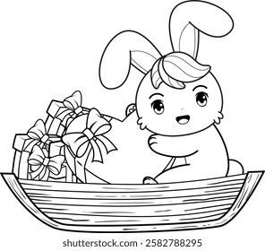 Valentine Day Coloring Page with cute bunny