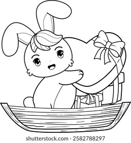 Valentine Day Coloring Page with cute bunny