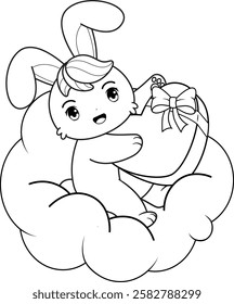 Valentine Day Coloring Page with cute bunny