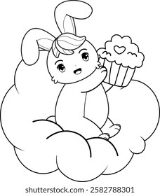 Valentine Day Coloring Page with cute bunny