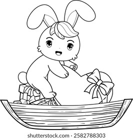 Valentine Day Coloring Page with cute bunny