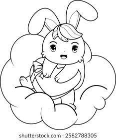 Valentine Day Coloring Page with cute bunny