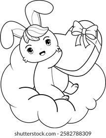 Valentine Day Coloring Page with cute bunny