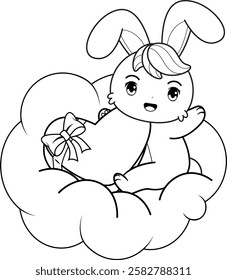 Valentine Day Coloring Page with cute bunny