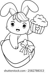 Valentine Day Coloring Page with cute bunny