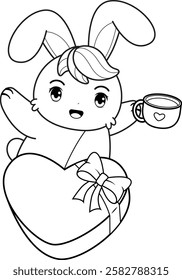 Valentine Day Coloring Page with cute bunny