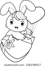 Valentine Day Coloring Page with cute bunny