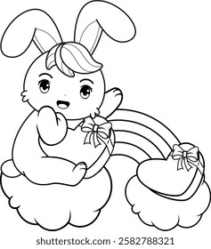 Valentine Day Coloring Page with cute bunny