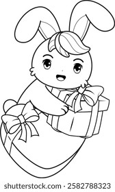 Valentine Day Coloring Page with cute bunny