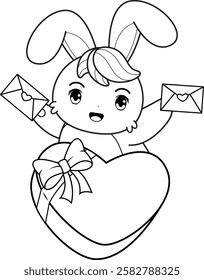 Valentine Day Coloring Page with cute bunny