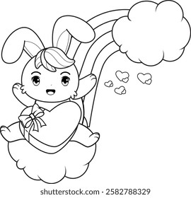 Valentine Day Coloring Page with cute bunny