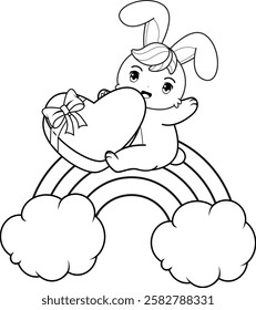 Valentine Day Coloring Page with cute bunny