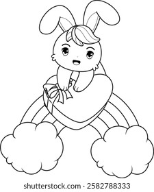 Valentine Day Coloring Page with cute bunny