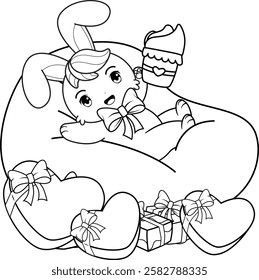 Valentine Day Coloring Page with cute bunny