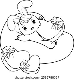 Valentine Day Coloring Page with cute bunny