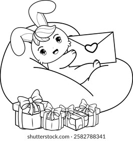 Valentine Day Coloring Page with cute bunny