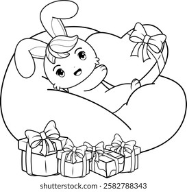 Valentine Day Coloring Page with cute bunny