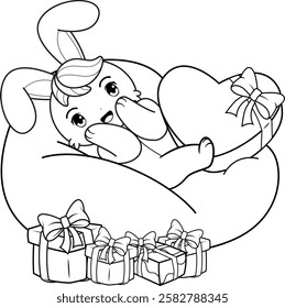 Valentine Day Coloring Page with cute bunny