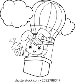 Valentine Day Coloring Page with cute bunny