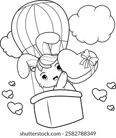 Valentine Day Coloring Page with cute bunny