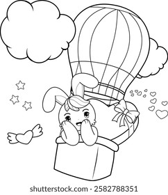 Valentine Day Coloring Page with cute bunny