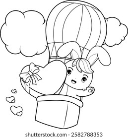 Valentine Day Coloring Page with cute bunny