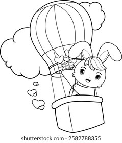 Valentine Day Coloring Page with cute bunny