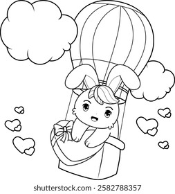 Valentine Day Coloring Page with cute bunny