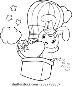 Valentine Day Coloring Page with cute bunny