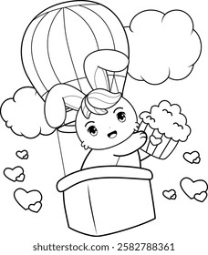 Valentine Day Coloring Page with cute bunny