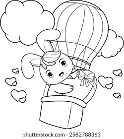 Valentine Day Coloring Page with cute bunny