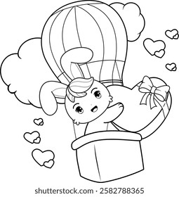 Valentine Day Coloring Page with cute bunny