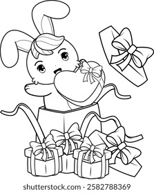 Valentine Day Coloring Page with cute bunny