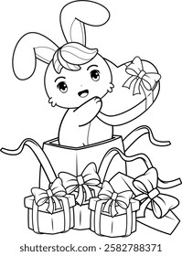 Valentine Day Coloring Page with cute bunny