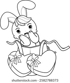 Valentine Day Coloring Page with cute bunny