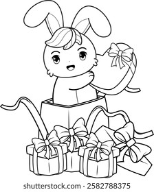 Valentine Day Coloring Page with cute bunny