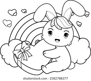 Valentine Day Coloring Page with cute bunny