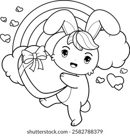 Valentine Day Coloring Page with cute bunny