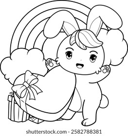 Valentine Day Coloring Page with cute bunny