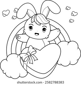 Valentine Day Coloring Page with cute bunny