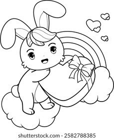 Valentine Day Coloring Page with cute bunny