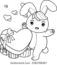 Valentine Day Coloring Page with cute bunny