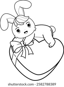 Valentine Day Coloring Page with cute bunny