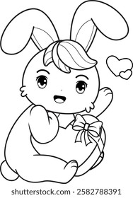 Valentine Day Coloring Page with cute bunny