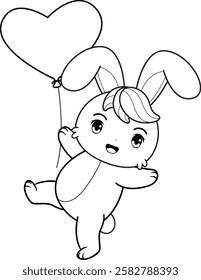 Valentine Day Coloring Page with cute bunny