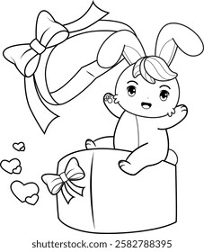 Valentine Day Coloring Page with cute bunny