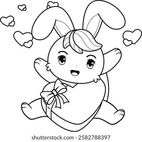 Valentine Day Coloring Page with cute bunny