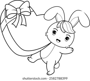 Valentine Day Coloring Page with cute bunny